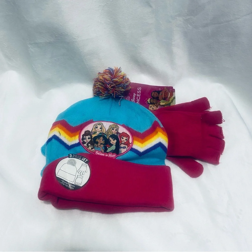 Girls Colorful Princess Winter Hat and Gloves Set